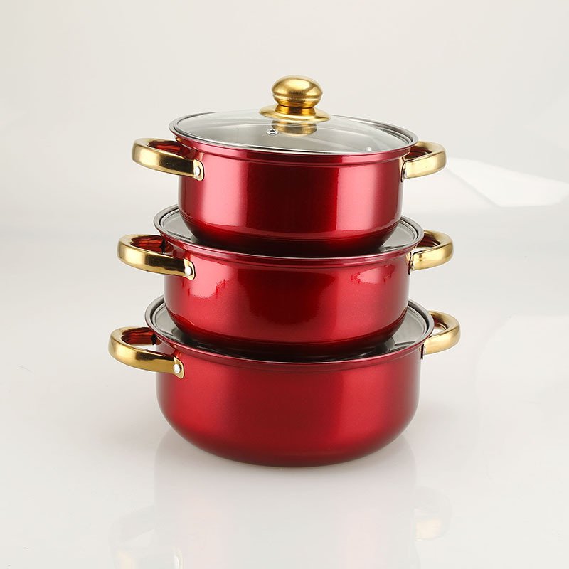 Wholesale Custom 18 pcs of Color Stainless Steel Non-Stick Pan Set with Gold Handle Stainless Steel Cookware Set Soup Pot