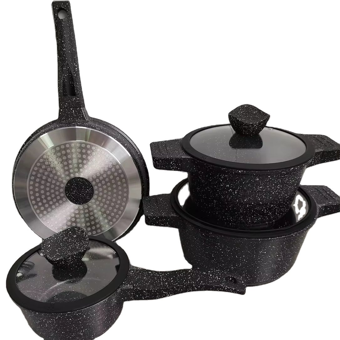 High quality 7pcs Die Casting Panelas Cookware Set Glass Cover with Sillicon Edge Aluminium Alloy Soup Pot