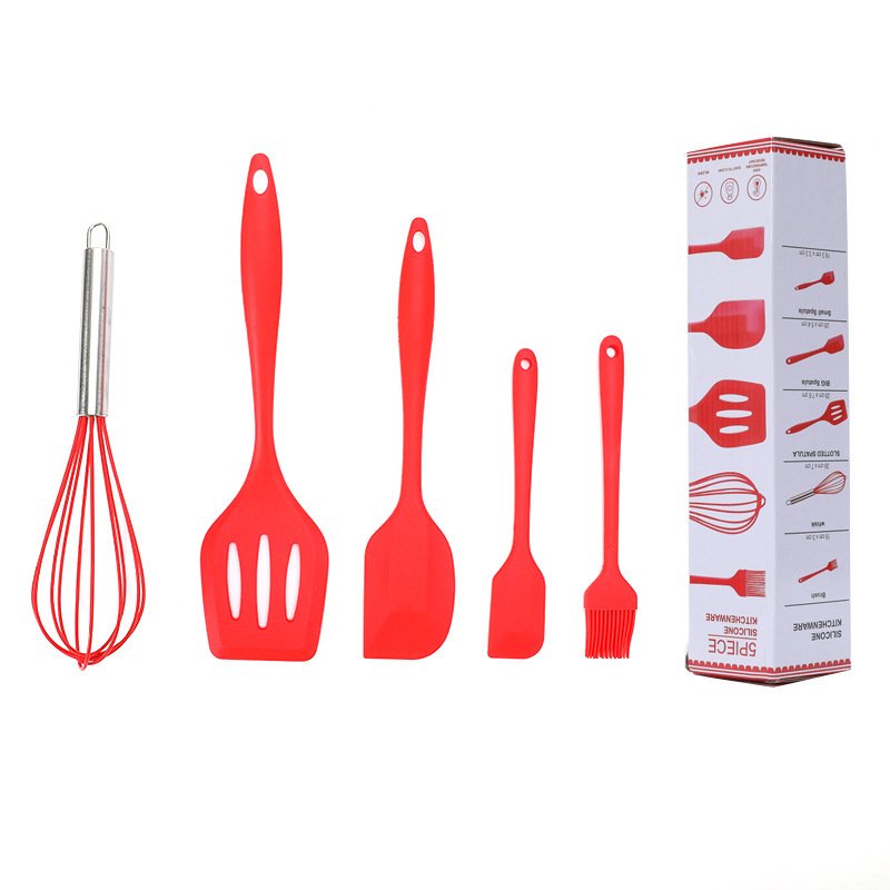 5PCS Heat Resistant Kitchen Utensils Food Grade Silicone Cooking Utensils Spatula Kitchen Accessories Cookware Set for Baking