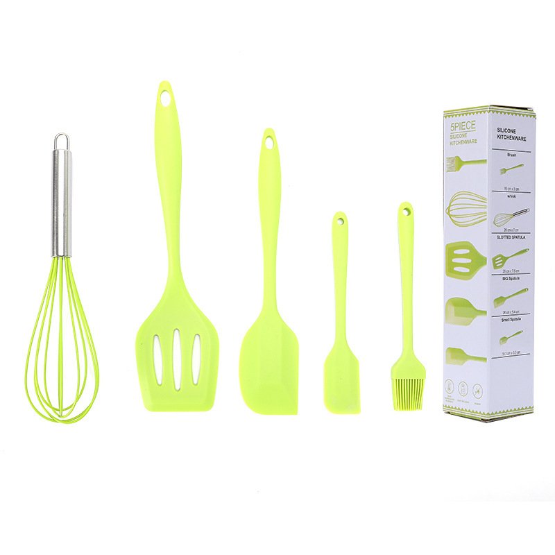 5PCS Heat Resistant Kitchen Utensils Food Grade Silicone Cooking Utensils Spatula Kitchen Accessories Cookware Set for Baking