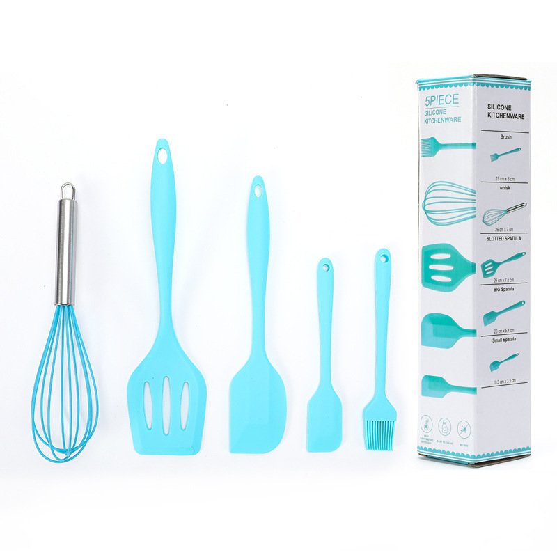 5PCS Heat Resistant Kitchen Utensils Food Grade Silicone Cooking Utensils Spatula Kitchen Accessories Cookware Set for Baking