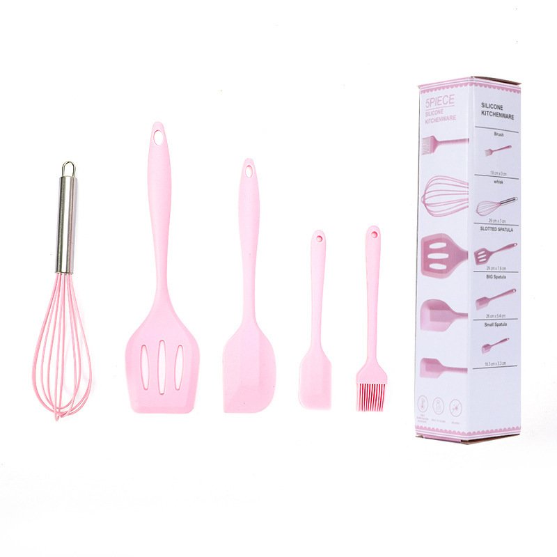 5PCS Heat Resistant Kitchen Utensils Food Grade Silicone Cooking Utensils Spatula Kitchen Accessories Cookware Set for Baking