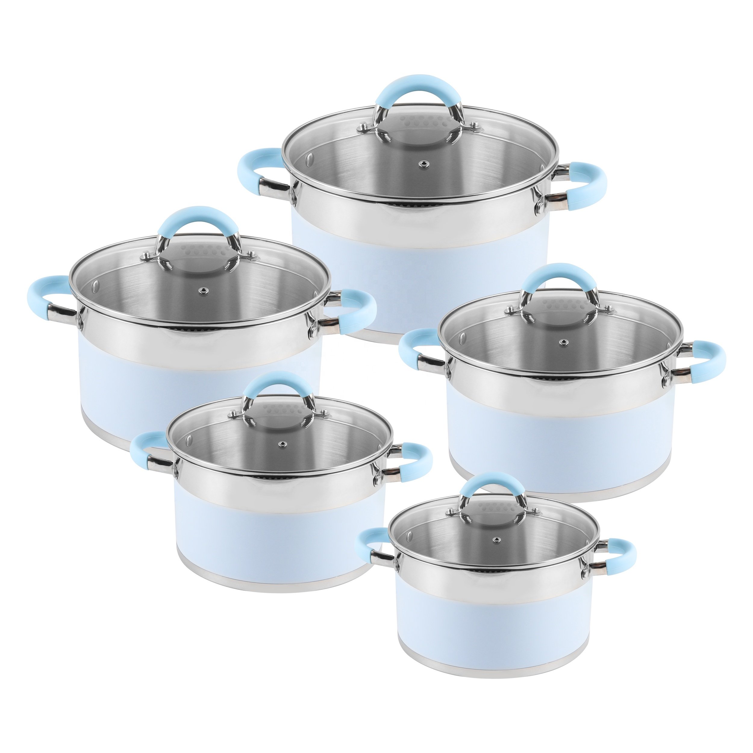 Customized Home Kitchen Ware Stainless Steel Cooking Pot Cookware Set Lid Induction Stove Iron Metal Glass Material