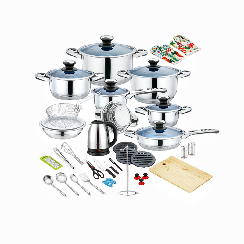 China Manufacturer wholesale Kitchen Induction 43pcs Surgical Grade Stainless Steel Cooking Pot Cookware Set