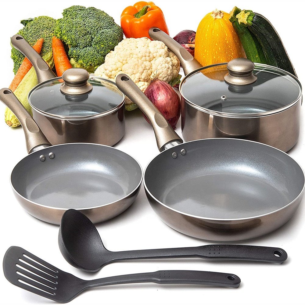 Aluminium alloy Grey Ceramic Coating Cookware Set, Non Stick Cooking Set