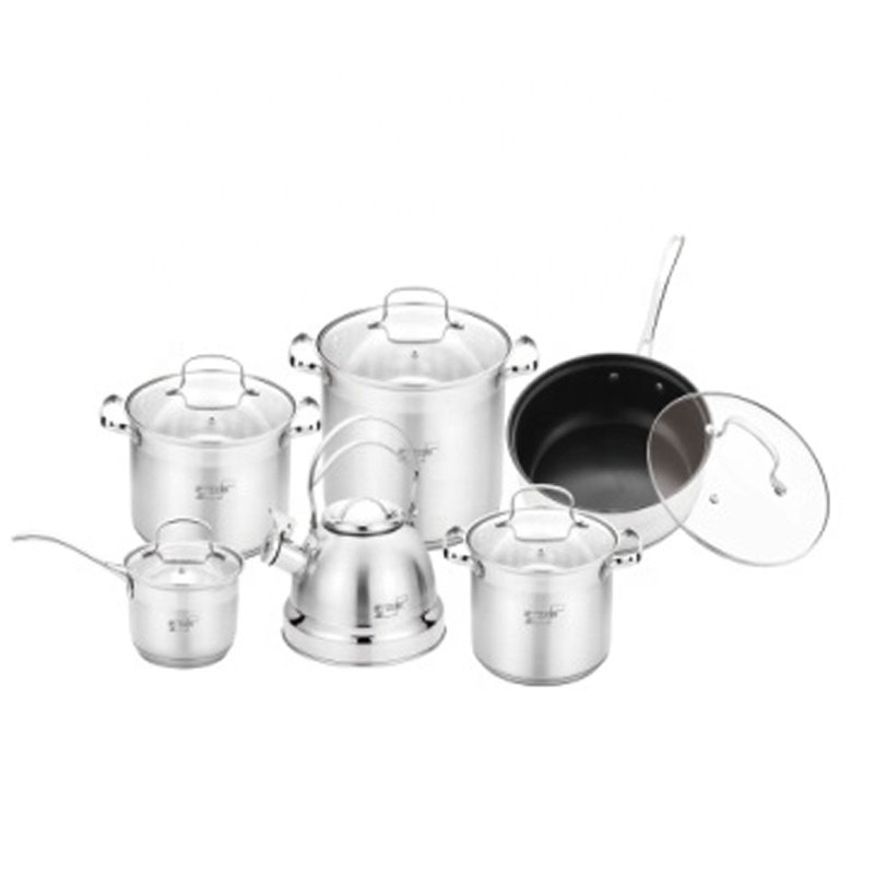 Hot Sale good quality 12 pcs stainless steel Casserole glass Lids Nonstick kitchen Cookware Sets Frying Pans for home