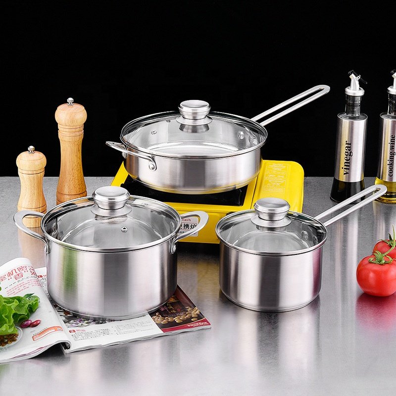 Factory wholesale High quality stockpot Kitchen Cooking 304 milk pot Stainless steel induction gas frying pan Cookware set