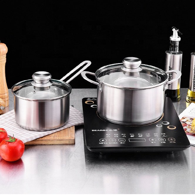 Factory wholesale High quality stockpot Kitchen Cooking 304 milk pot Stainless steel induction gas frying pan Cookware set