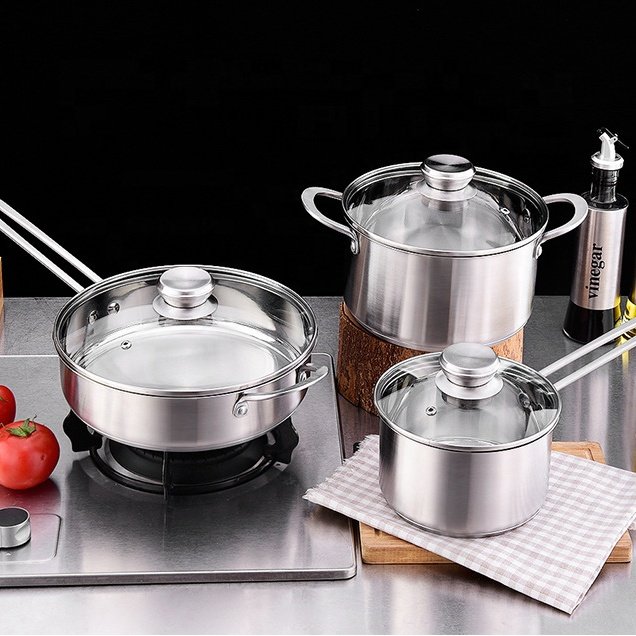 Factory wholesale High quality stockpot Kitchen Cooking 304 milk pot Stainless steel induction gas frying pan Cookware set