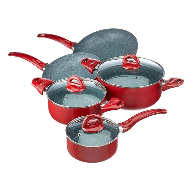 metallic PVD Coating Ceramic Non Stick Pan Cooking Pot Set Non-stick Cookware Set Sartenes Pans With Cast Aluminum Lid