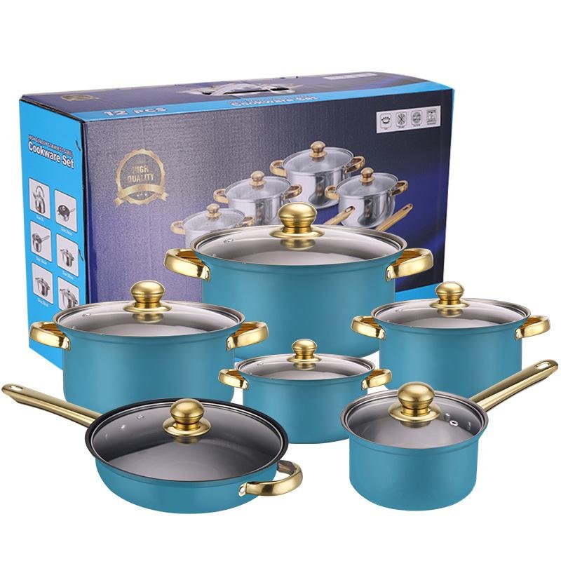 12 pcs Stainless Steel Cookware Set Pots and Pans Non-stick Cookware Set Cooking Pot Set For Kitchen Accessories Utensils