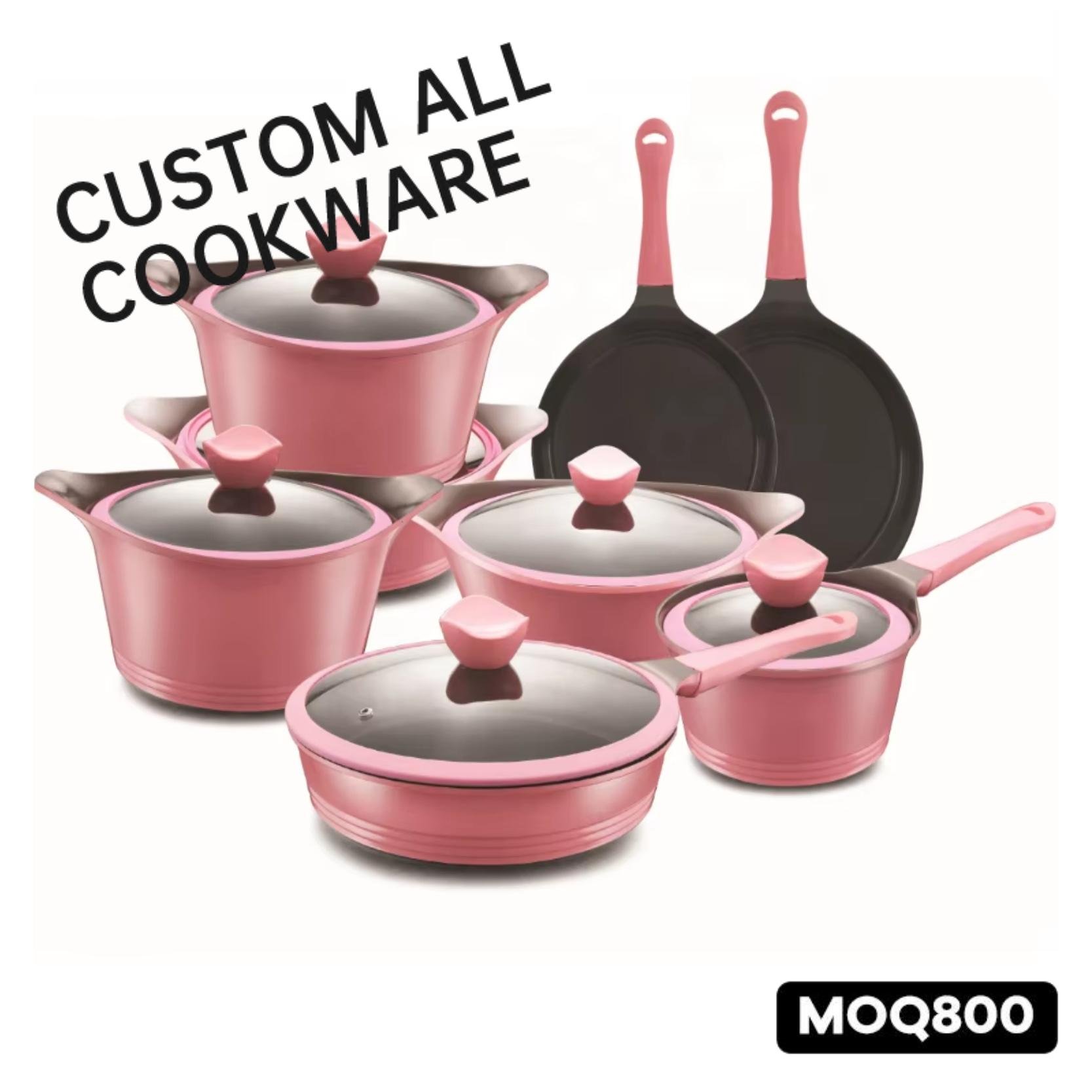 14pcs korea model cast aluminum ceramic coated cookware set with silicone glass lid