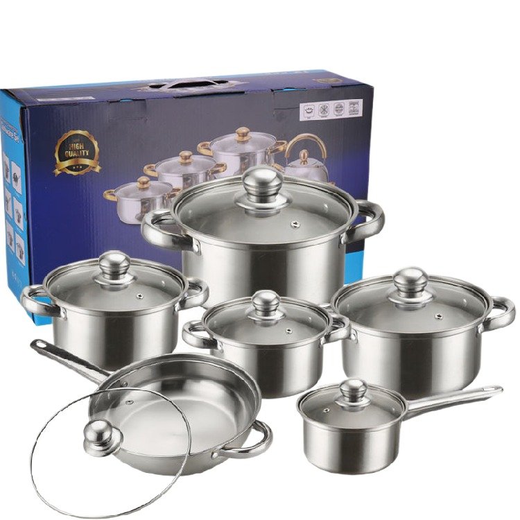 12Piece Stainless Steel Pots and Pans Set Export Quality Cookware Set with GoldPlated Handles for Kitchen frying pan set
