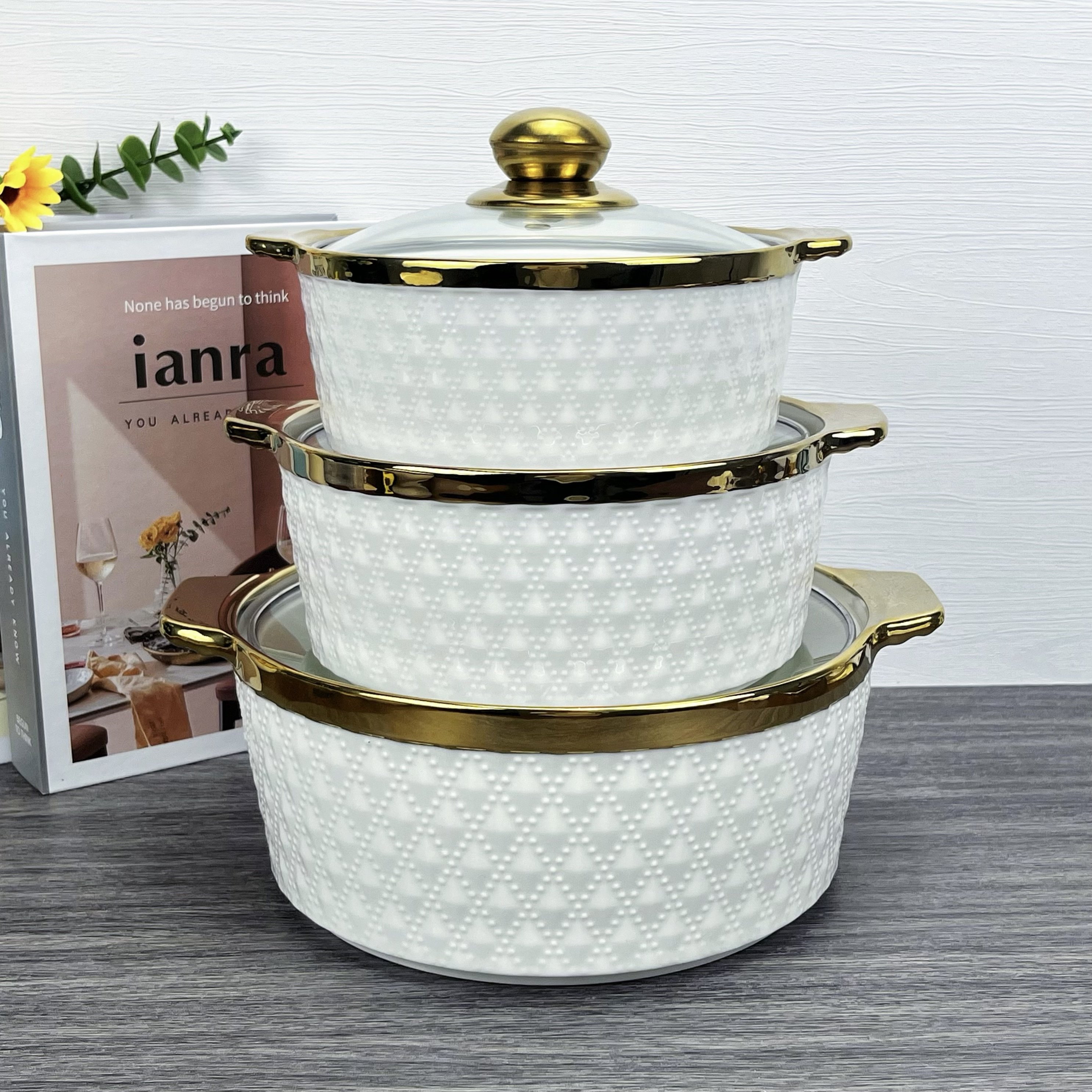 Outdoor Kitchen Supplies Items Wares Wholesale non stick Cookware Sets Dinnerware Utensils Ceramic Soup Pot Cooking Pot Sets