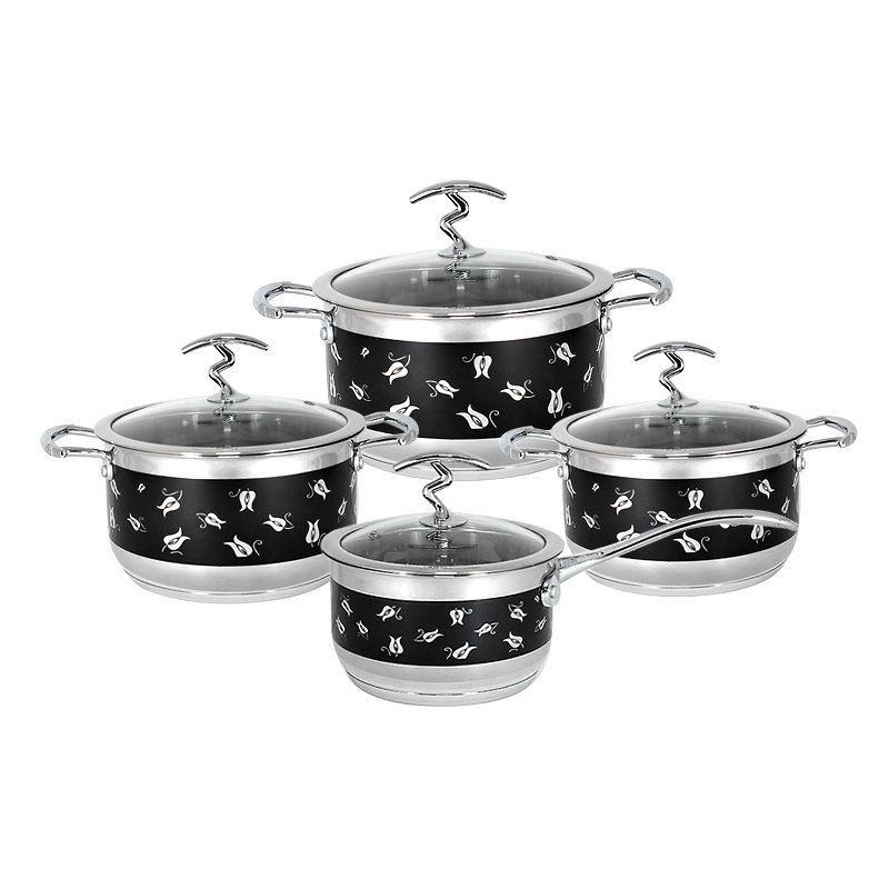 Durable Stainless Steel Kitchen Flower Decal Pots and Pants Sets