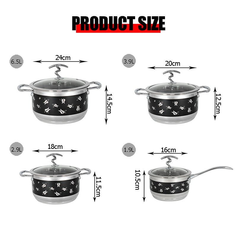 Durable Stainless Steel Kitchen Flower Decal Pots and Pants Sets