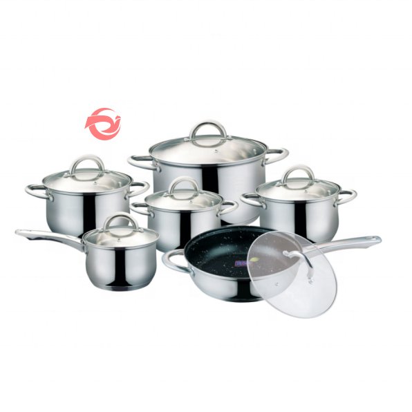 Cheap price stainless steel pot set cookware set cooking casserole kettle set Fry pan 16/18/20/24 CM kitchen wares
