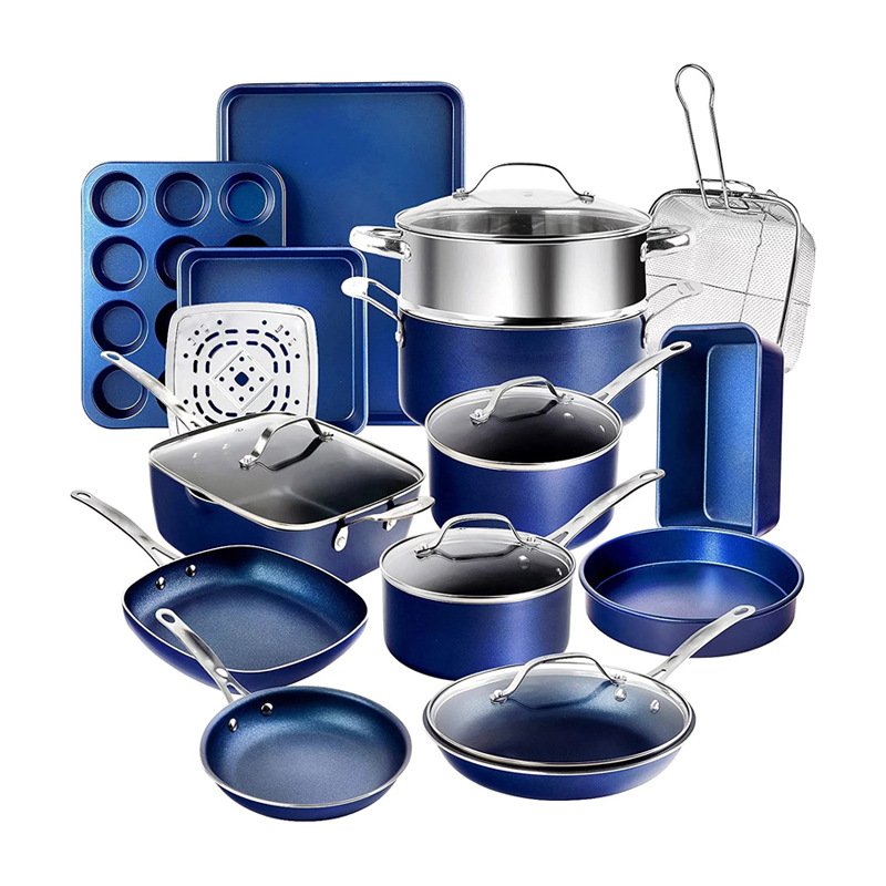 Durable 20pcs Wholesale Household Kitchen Large Capacity Non Stick Aluminium Cookware Set Frying Pan Saucepan Set