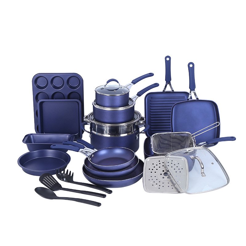 Durable 20pcs Wholesale Household Kitchen Large Capacity Non Stick Aluminium Cookware Set Frying Pan Saucepan Set