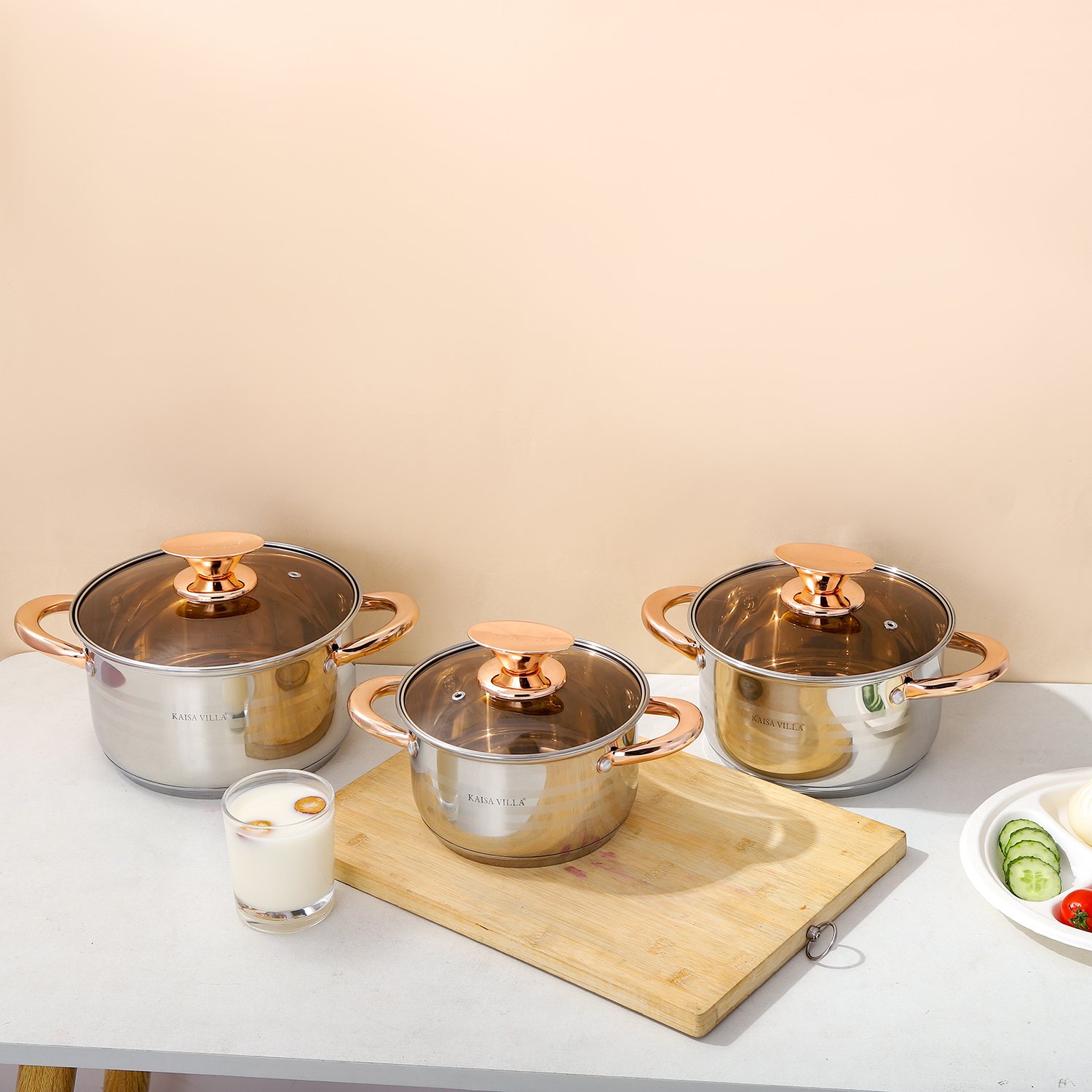 KAISA VILLA KV-1042 Stainless Steel Cookware Set Cooking Pot Set Soup & Stock Pots With Lid 6pcs Sets Nonstick