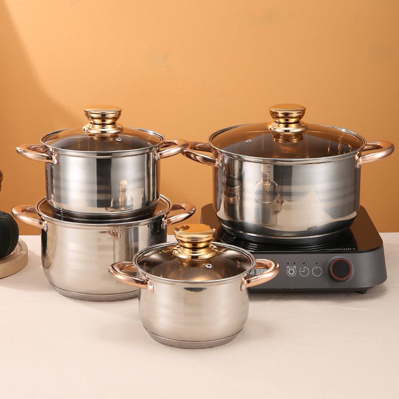 Wholesale Kitchen Cooking Pots and Pans Kitchenware Stainless Steel Cookware Sets with Glass Lid Cooking Pot Set