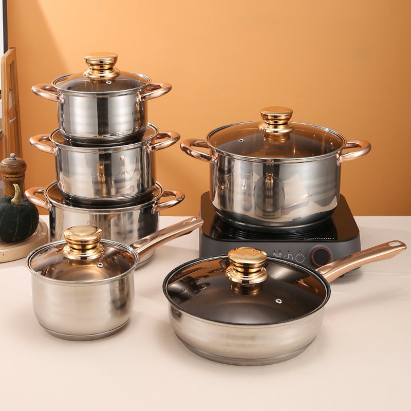 Wholesale Kitchen Cooking Pots and Pans Kitchenware Stainless Steel Cookware Sets with Glass Lid Cooking Pot Set