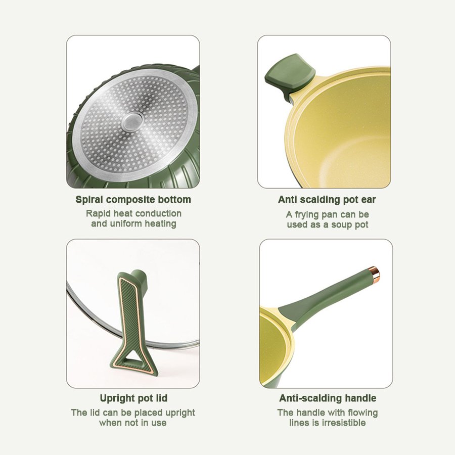 High Quality 3pcs Green Color Die Cast Aluminum Induction Cooking Fry Pan Kitchen Nonstick Pot Cookware Set