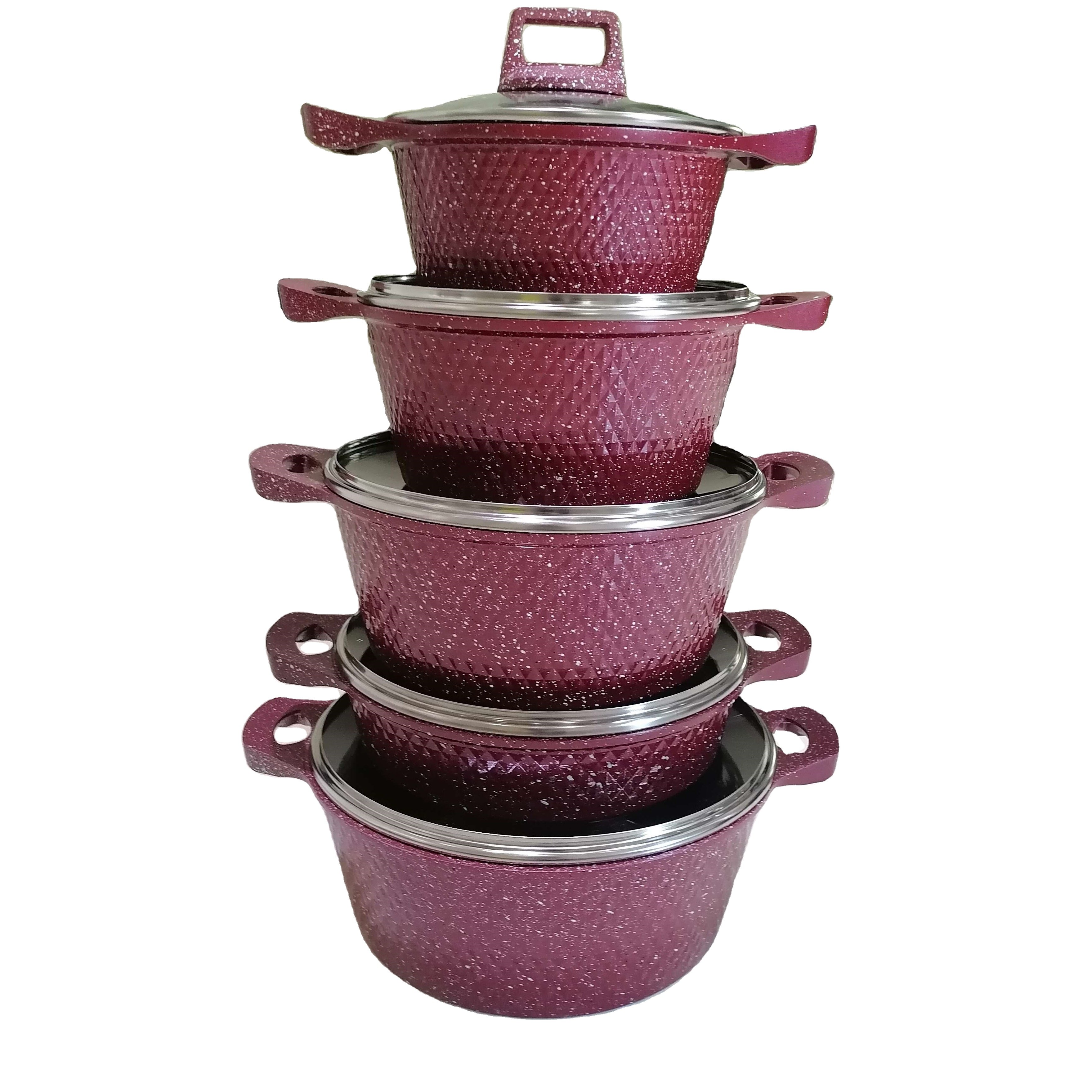 OEM Dessini 5pcs Die-Cast Aluminum Cookware Sets Non-Stick Classic Style Sauce Pot Tempered Glass Lid Spiral Bottom Custom Logo