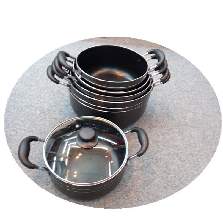 Factory Produce 6PCS Aluminum Black Powder Coating Casserole 20-30CM Non Stick Sauce Pot Non-Stick Cookware Set Kitchenware