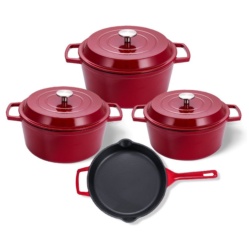 Bright 2022 Hot Sale High Quality 11pcs Non-Stick Enamel Coating Burgundy Red Enamel Cast Iron Cookware Sets