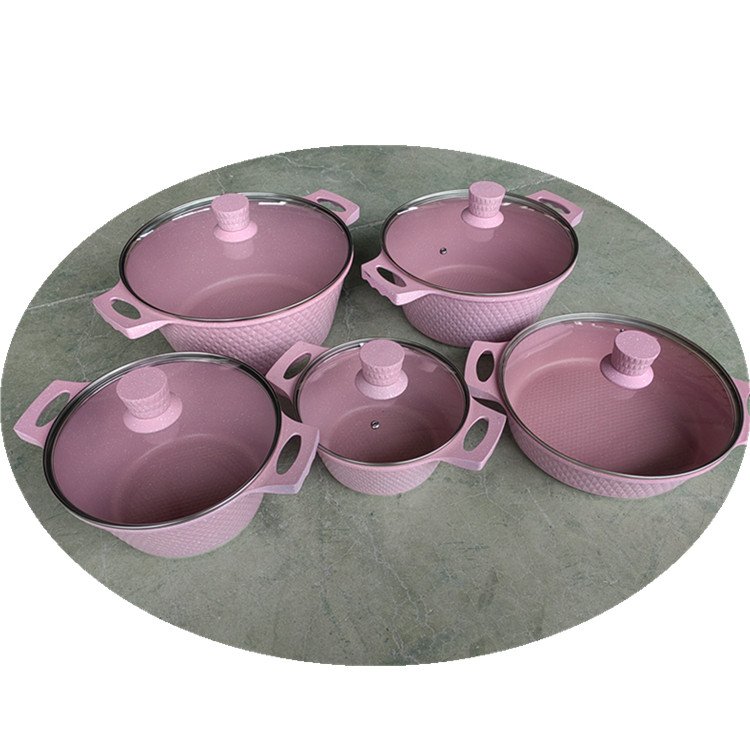 High Quality 10Pcs Die Casting Aluminum Non Stick Cookware Set Marble Coating Non Stick Casserole