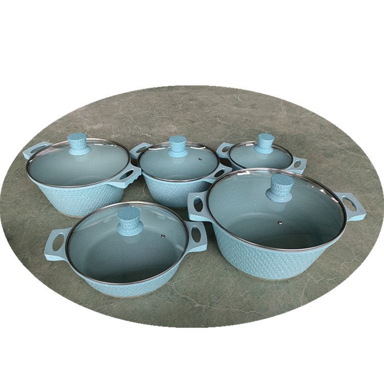 High Quality 10Pcs Die Casting Aluminum Non Stick Cookware Set Marble Coating Non Stick Casserole