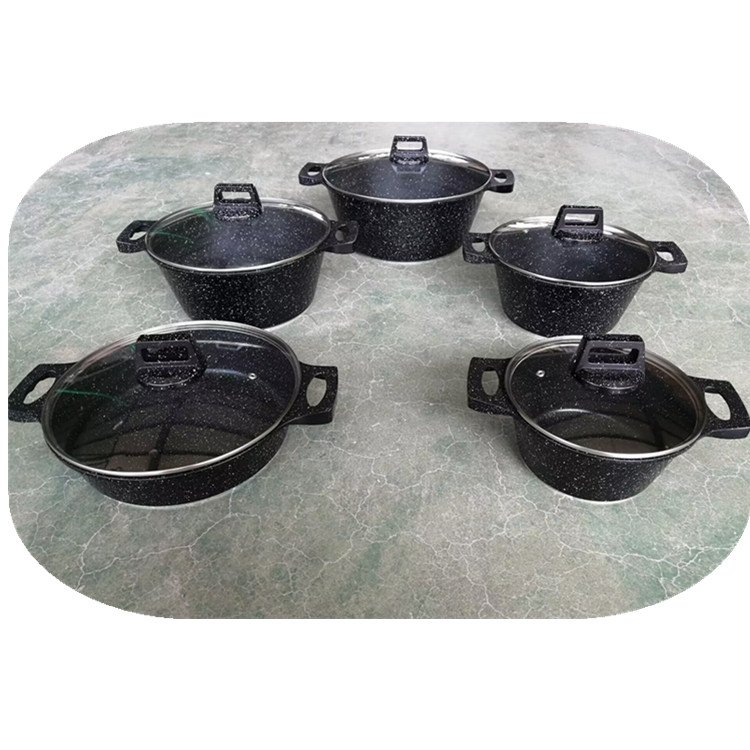 High Quality 10Pcs Die Casting Aluminum Non Stick Cookware Set Marble Coating Non Stick Casserole