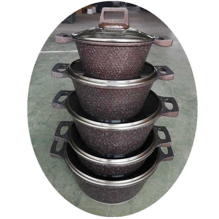 High Quality 10Pcs Die Casting Aluminum Non Stick Cookware Set Marble Coating Non Stick Casserole