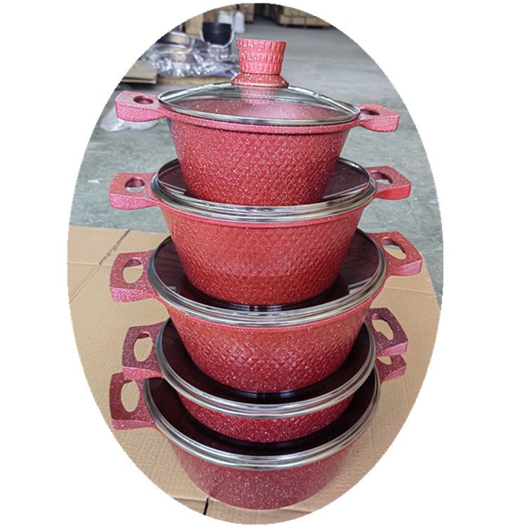 High Quality 10Pcs Die Casting Aluminum Non Stick Cookware Set Marble Coating Non Stick Casserole