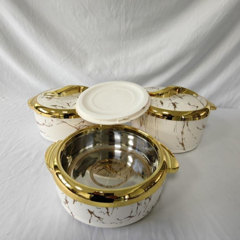 Wholesale Large Capacity Household Restaurant 3Pcs 1.5L 2L 2.5L Thermal Insulated Gold Hot Pot Food Warmer Set