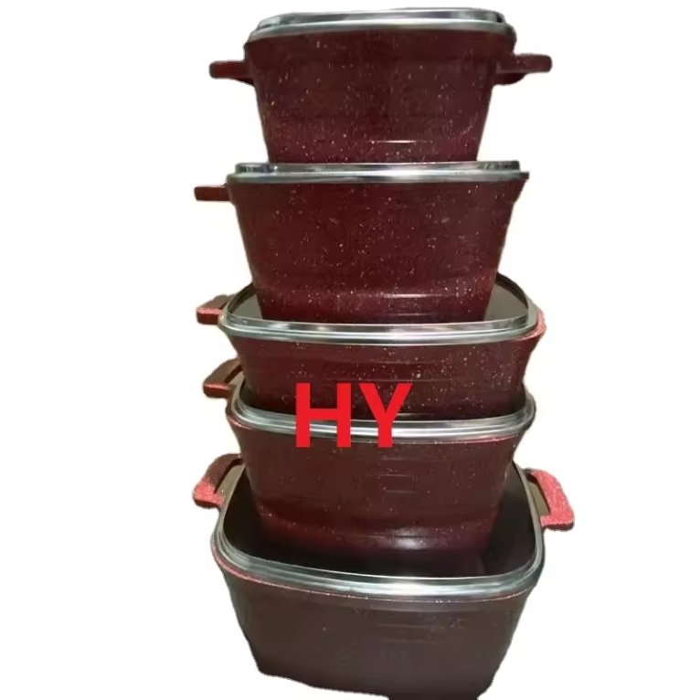 Ready Ship Stock 10pcs Cookware Set Non Stick Square Glass Lid Pot Set Cookware Set Cooking