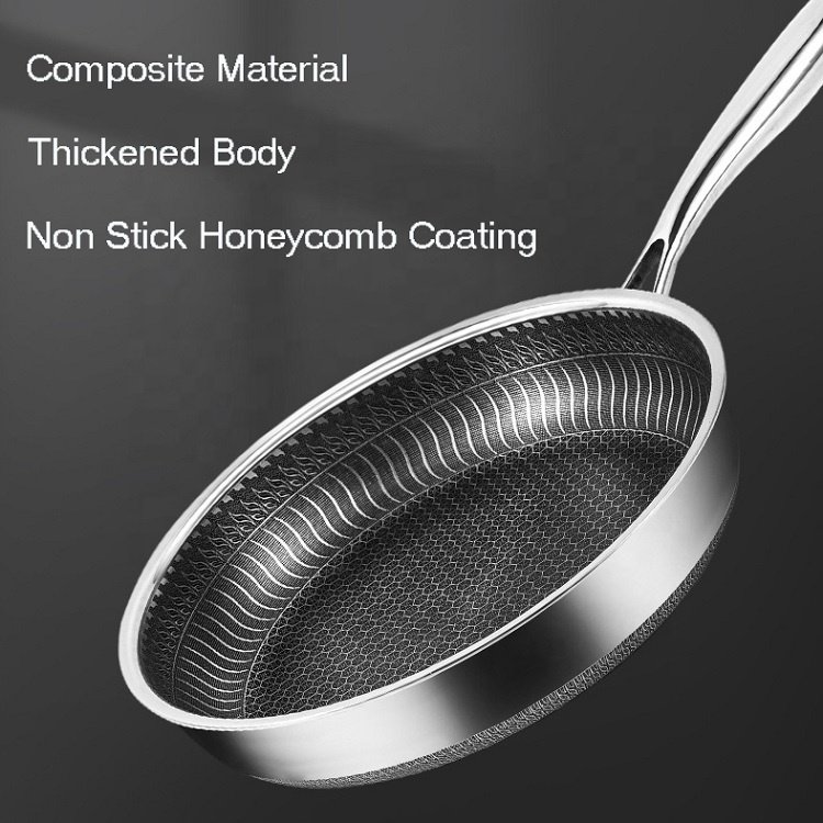 New High Quality Customizable Honeycomb Stainless Steel Chinese Woks No Stick Cookware Set Frying Pan 3 In 1 For Restutrant