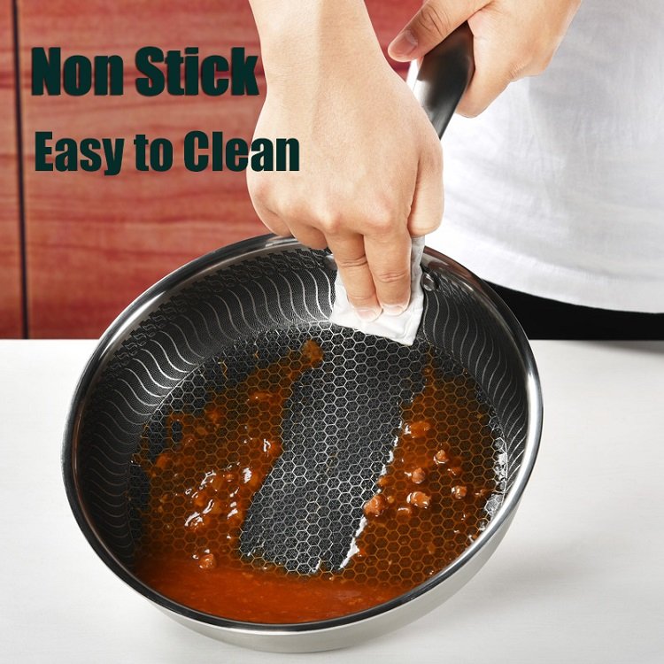 New High Quality Customizable Honeycomb Stainless Steel Chinese Woks No Stick Cookware Set Frying Pan 3 In 1 For Restutrant