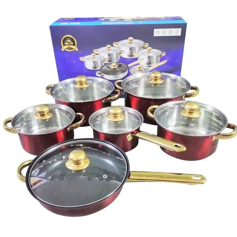 cheap 12pcs kitchenware soup pot stainless steel casseroles juego de ollas fry pan stock pots cookware set