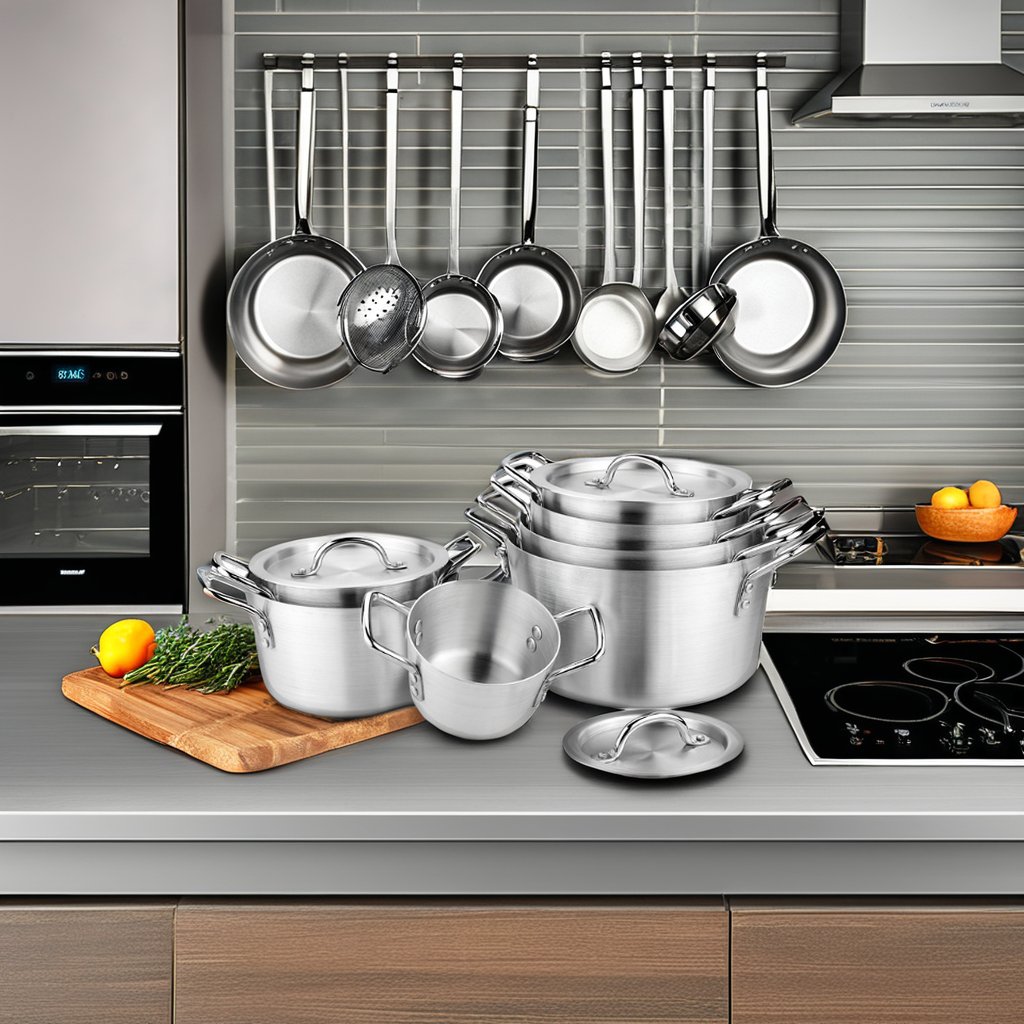 14-Piece Eco-Friendly Aluminum Cookware Set American Style Including Pots in Metal Material