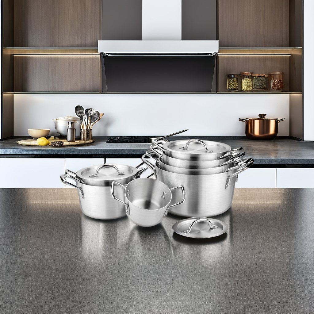 14-Piece Eco-Friendly Aluminum Cookware Set American Style Including Pots in Metal Material