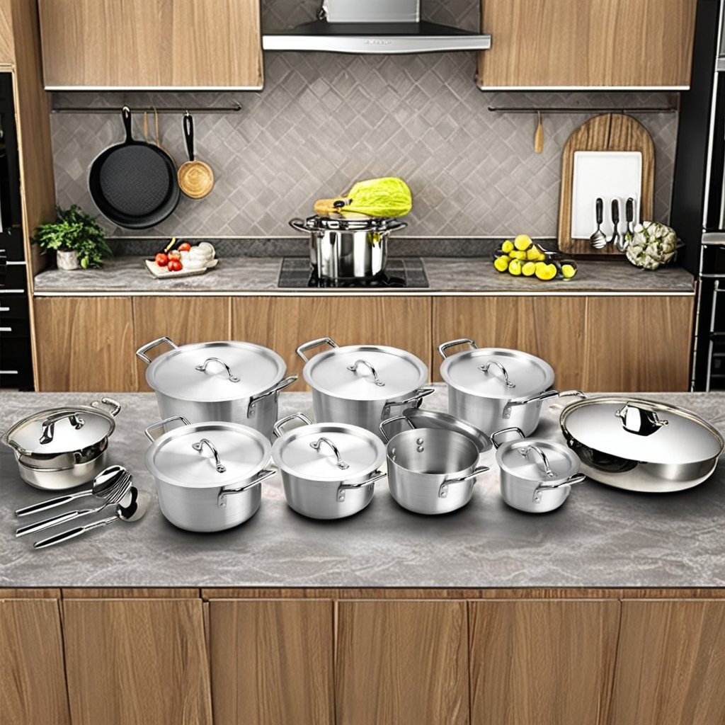 14-Piece Eco-Friendly Aluminum Cookware Set American Style Including Pots in Metal Material