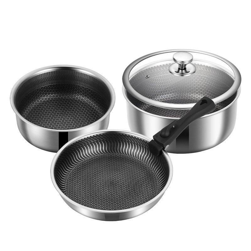 HexClad Hybrid Cookware Set w/ Lids 5 pcs Stainless Steel Cookware Sets Kitchenware 3-ply Stainless Steel Honeycomb
