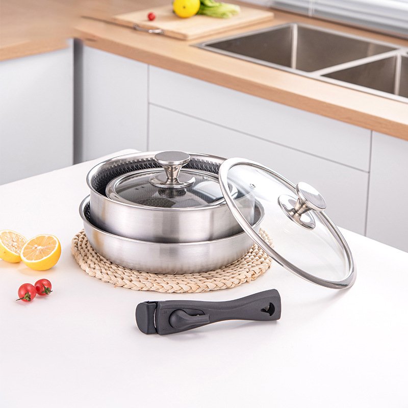 HexClad Hybrid Cookware Set w/ Lids 5 pcs Stainless Steel Cookware Sets Kitchenware 3-ply Stainless Steel Honeycomb