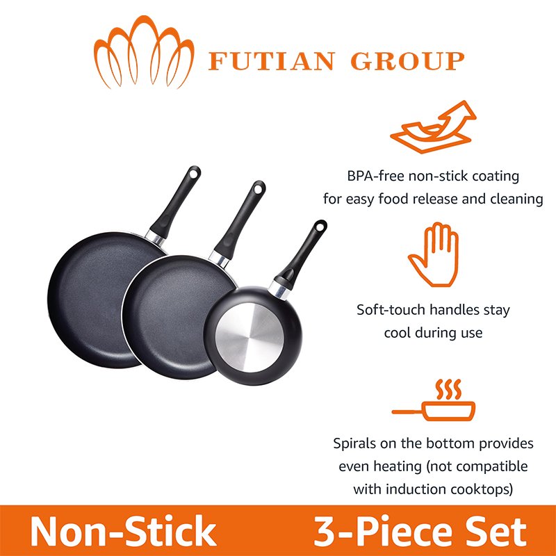 3-Piece Aluminum Pots Pans with Silicone Handles Non-Stick Pan Cookware Sets Home Cooking