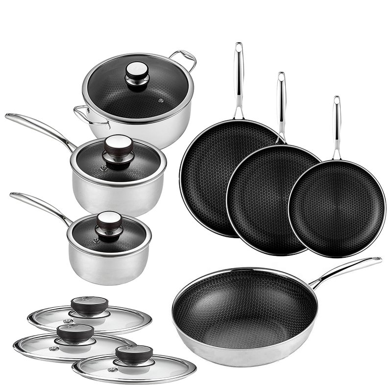 Factory Wholesale Cookware Frying Pan Hexclad Non Stick Cookware Set Reusable Stock Pot