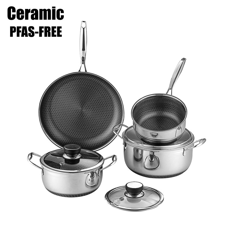 Factory Wholesale Cookware Frying Pan Hexclad Non Stick Cookware Set Reusable Stock Pot