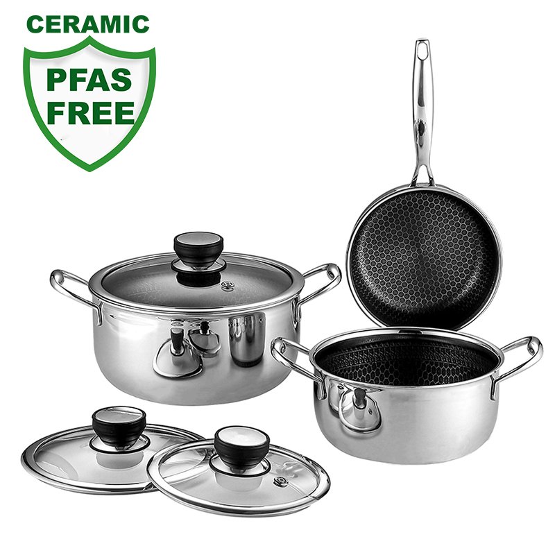 Factory Wholesale Cookware Frying Pan Hexclad Non Stick Cookware Set Reusable Stock Pot