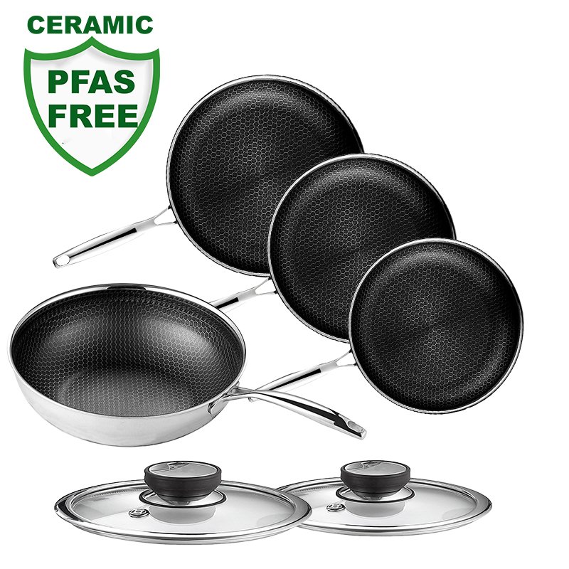 Factory Wholesale Cookware Frying Pan Hexclad Non Stick Cookware Set Reusable Stock Pot
